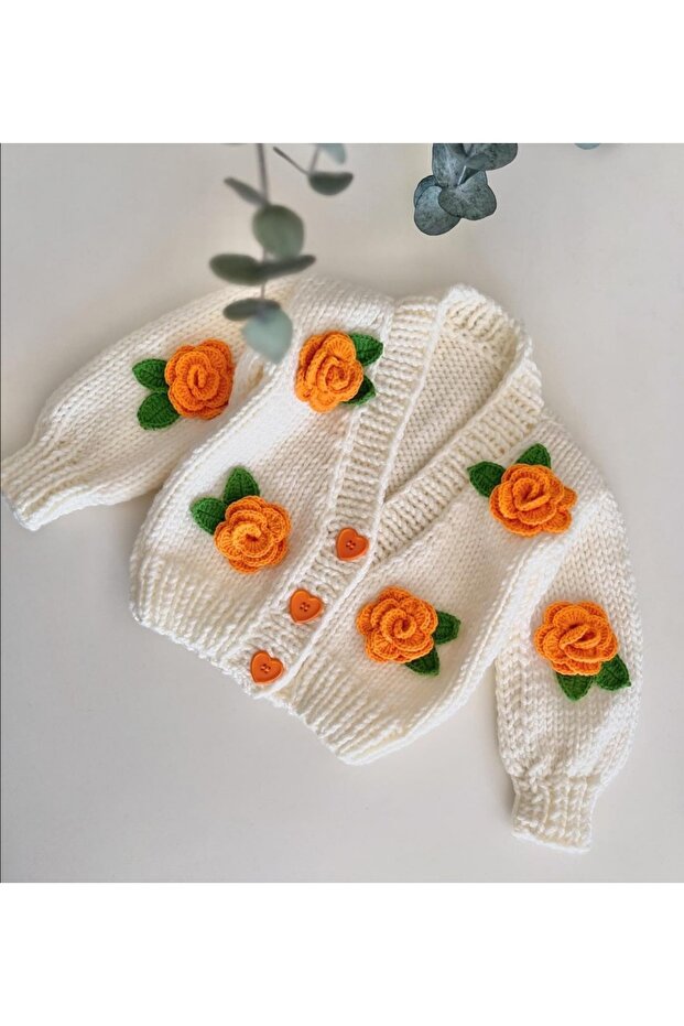 Hand Knitted Baby Rose Cardigan