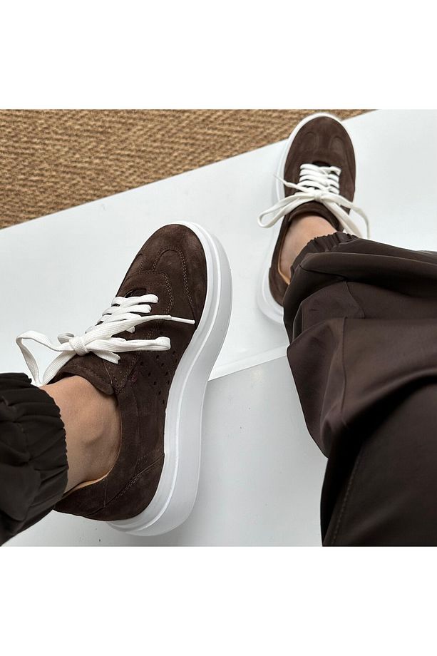 Hakiki Süet Deri Yüksek Tabanlı Sneaker - 1