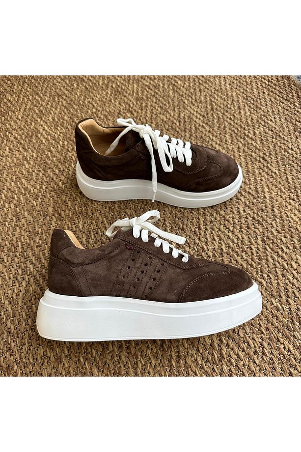 Hakiki Süet Deri Yüksek Tabanlı Sneaker - 4