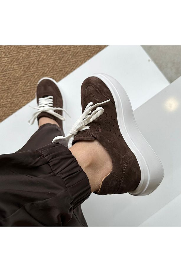 Hakiki Süet Deri Yüksek Tabanlı Sneaker - 3