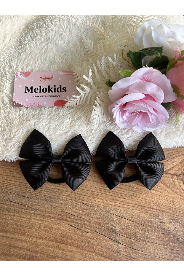 Colorful Ribbon Bow Hair Clip - Elastic, 2 Pieces