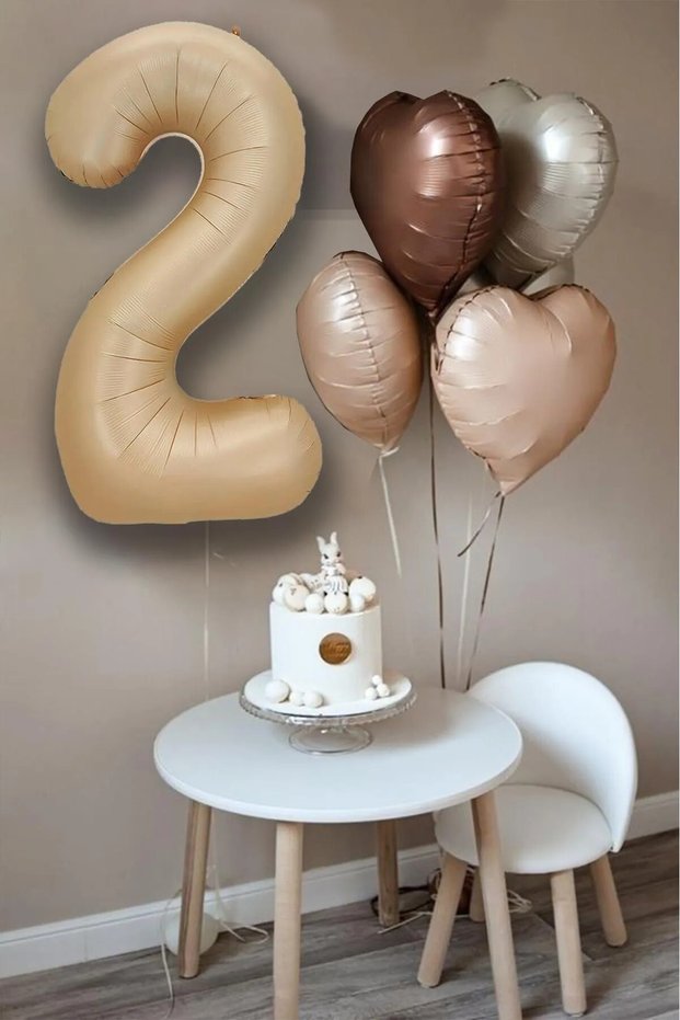 Retro Cream Caramel Coffee Heart Beige Age Figure Balloon Set Retro Birthday Party Set Ornament