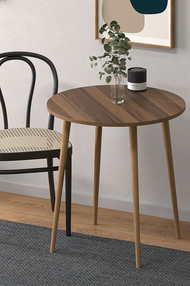 Yuvarlak 70×70 Ağaç Ayaklı Masa Mutfak Masası Çalışma Masası Bilgisayar Masası - 1