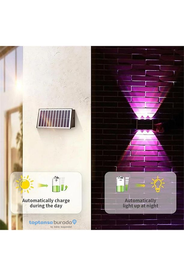 1Adet Güneş Enerjili Çift Taraflı 6 Ledli Aplik RGB Işık Duvar Lambası Bahçe Aydınlatma - 4