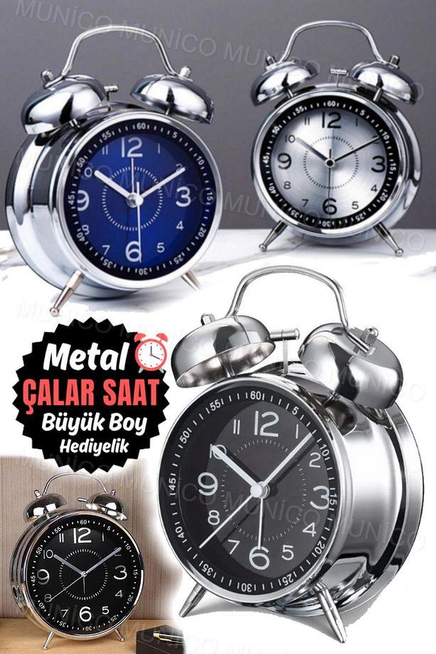 Retro Metal Masa Başı İş Adamlar Ve Terfi İçin Hediyelik Business Çalar Saat Alarmlı Yatak Başı Şık - 9