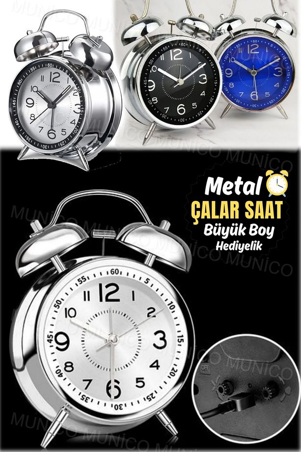 Retro Metal Masa Başı İş Adamlar Ve Terfi İçin Hediyelik Business Çalar Saat Alarmlı Yatak Başı Şık - 3