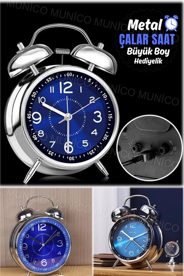 Fosforlu Retro Aydınlık Başucu Saati Gece Işığı Fonksiyonlu Profesyonel Dekoratif Alarmlı Masa Saati - 6