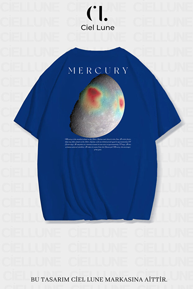 Unisex Women's and Men's Mercury Printed Special Design Oversize T-Shirt Blue