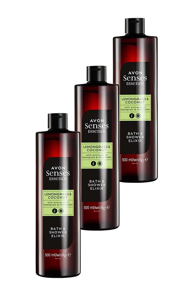 Senses Essence Lemongrass and Coconut Scented Bath Shower Gel 500 Ml. Triple Set