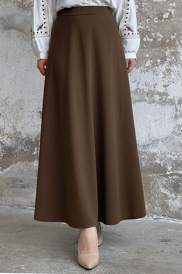 Duble Örme Kumaş Etek - Acı Kahve - 4