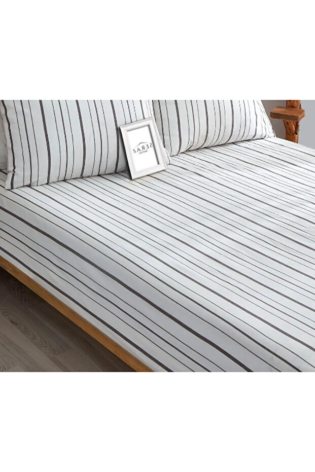 Anthracite Striped Pattern Single Elastic Sheet Set - 3