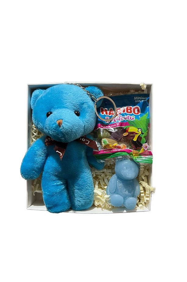 Mavi Aşk Mutluluk Kutusu Minik Ayıcık Mum Anahtarlık Çanta Süsü Ayıcık Ve Hediye Haribo - 2