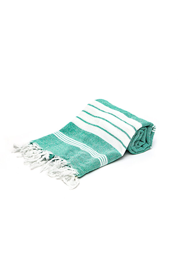 Missi Green and White Striped Washed Cotton Pestemal