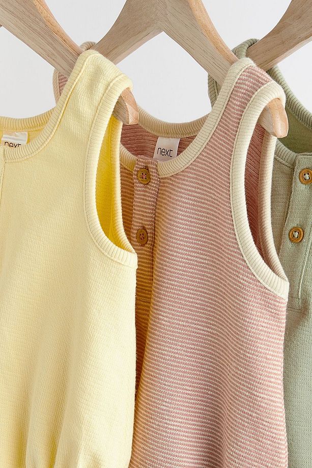 % 100 Pamuklu Sarı Yeşil 3’lü Romper Set - 4