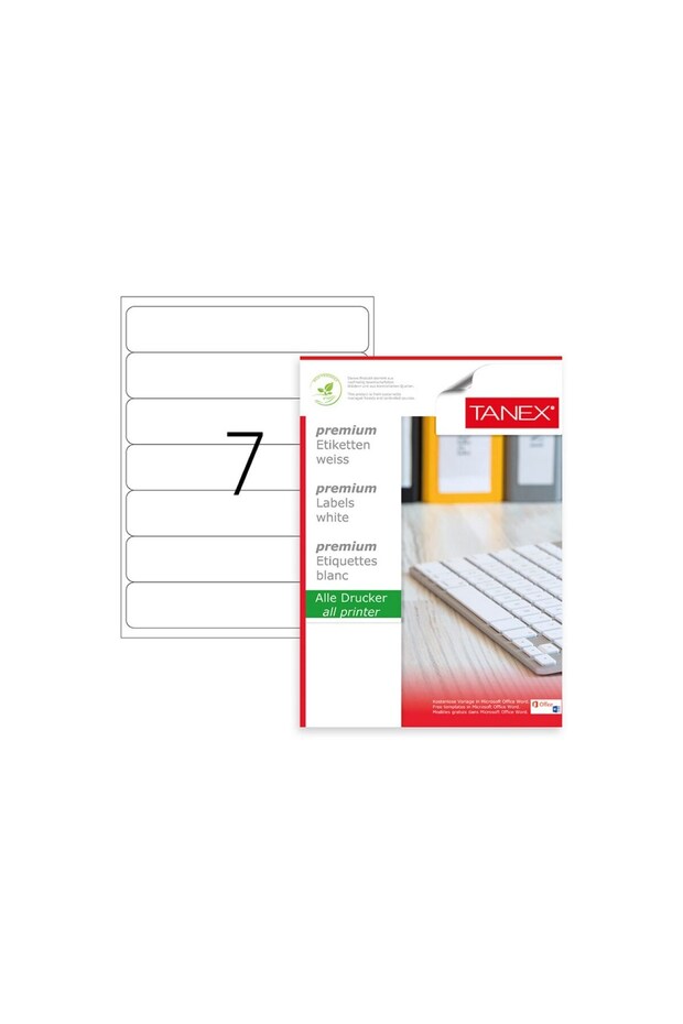 Tw-2107 500 A4 White Laser Label - 7X192.5X39Mm Laser Printer Label in 1 A4 Sheet