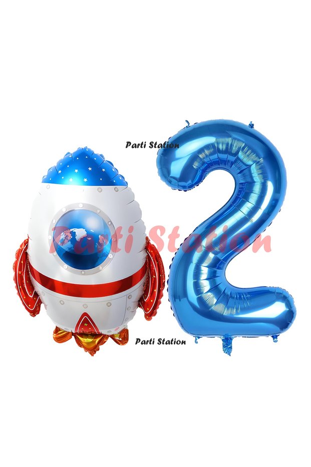 Rocket Space Astronaut Concept 2 Years Old Balloon Set Space Rocket and Navy Blue Number Balloon Birthday Balloon Set