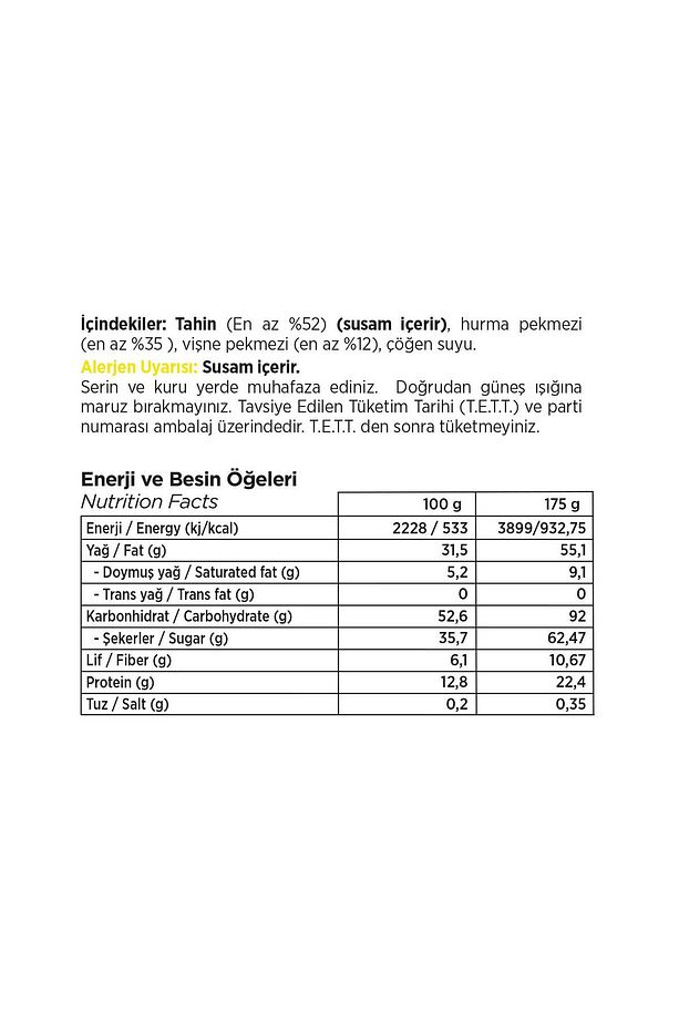 Helvart Şeker Ilavesiz Vişne Pekmezli Tahin Helvası 175 G X 3 Adet - 2