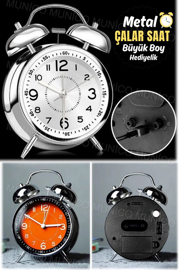 Retro Metal Masa Başı İş Adamlar Ve Terfi İçin Hediyelik Business Çalar Saat Alarmlı Yatak Başı Şık - 7