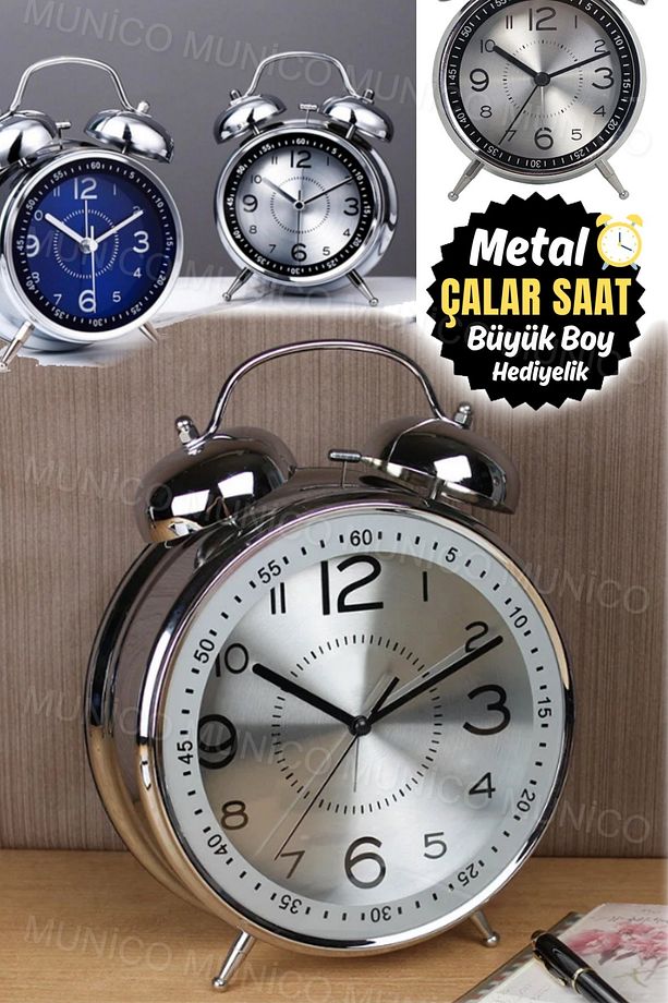 Retro Metal Masa Başı İş Adamlar Ve Terfi İçin Hediyelik Business Çalar Saat Alarmlı Yatak Başı Şık - 6