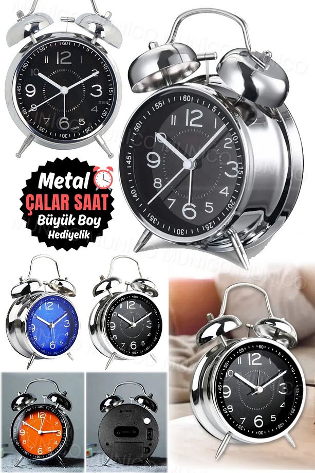 Retro Metal Masa Başı İş Adamlar Ve Terfi İçin Hediyelik Business Çalar Saat Alarmlı Yatak Başı Şık - 7