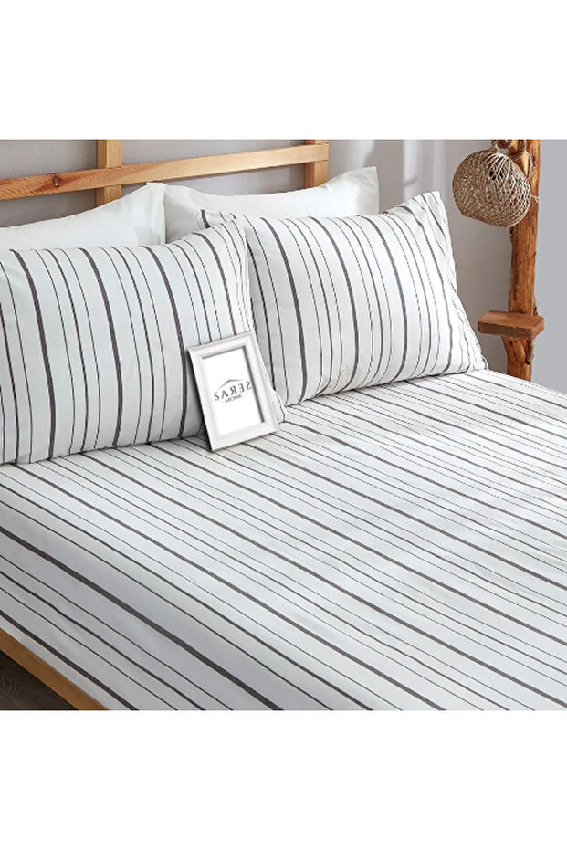 Anthracite Striped Pattern Single Elastic Sheet Set - 2