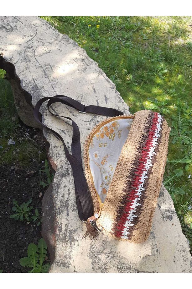 Kağıt ipten El Örgüsü Bel Çantası - 4