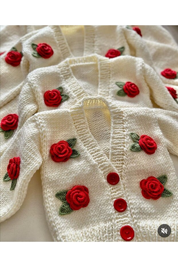 Hand Knitted Baby Rose Cardigan