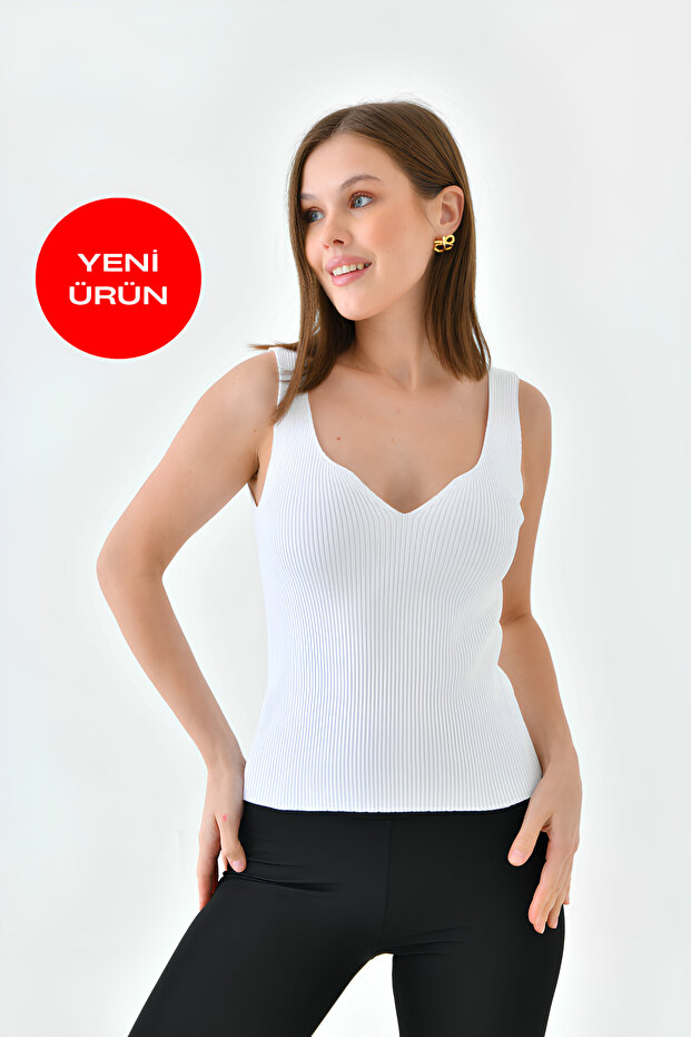 Women's Strappy V-Neck Knitwear Bustier White