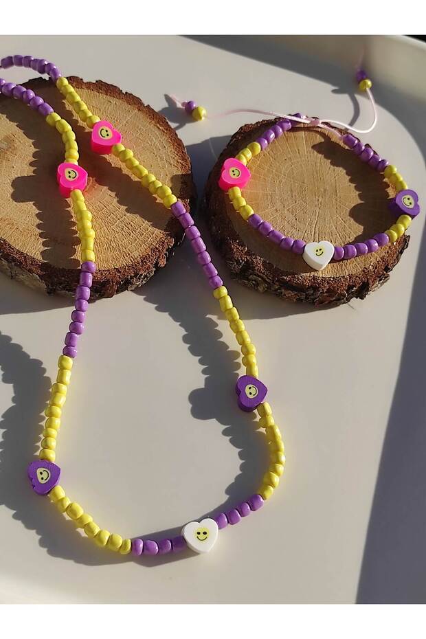 Heart Figured Colorful Necklace and Bracelet Children's Set