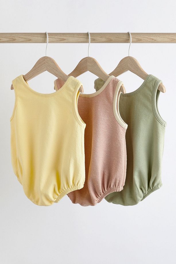 % 100 Pamuklu Sarı Yeşil 3’lü Romper Set - 3
