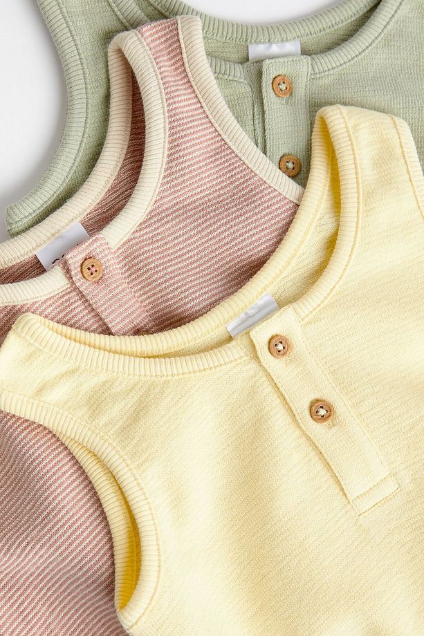 % 100 Pamuklu Sarı Yeşil 3’lü Romper Set - 5