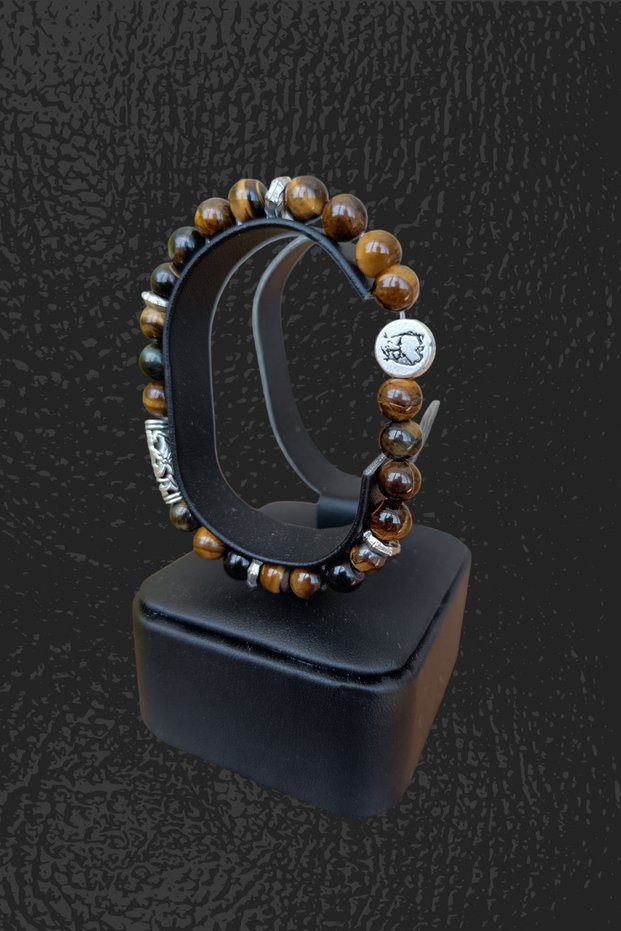 Tiger Eye Stone Bracelet, Atatürk Themed Natural Stone Bracelet, Atatürk Bracelet