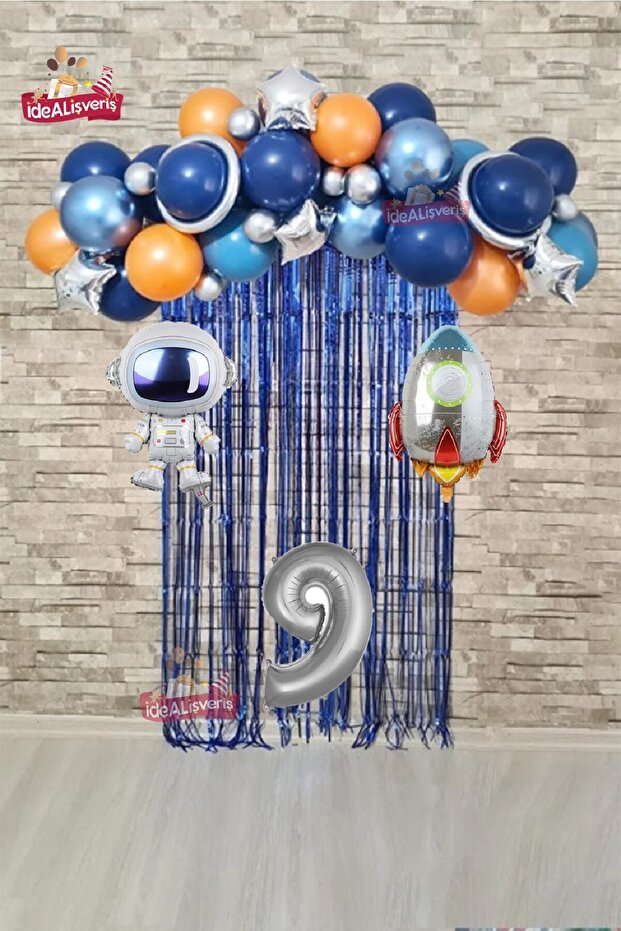 Space Concept Birthday Age Balloon with Astroket Balloon Chain Set Space Planet Birthday Party Ornament