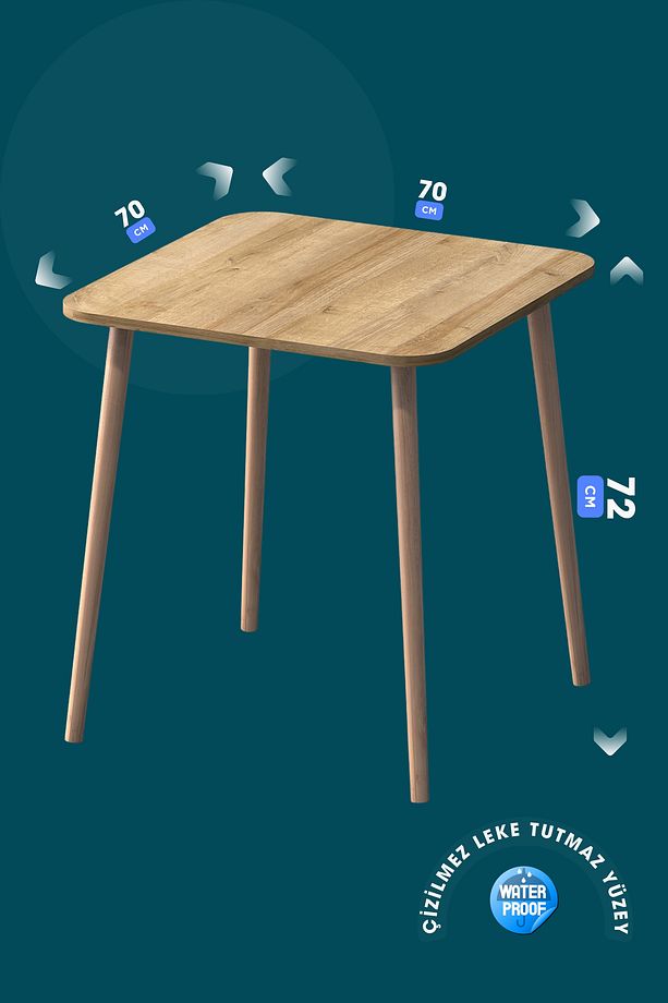 Kare 70×70 Ağaç Ayaklı Masa Mutfak Masası Çalışma Masası Bilgisayar Masası - 4