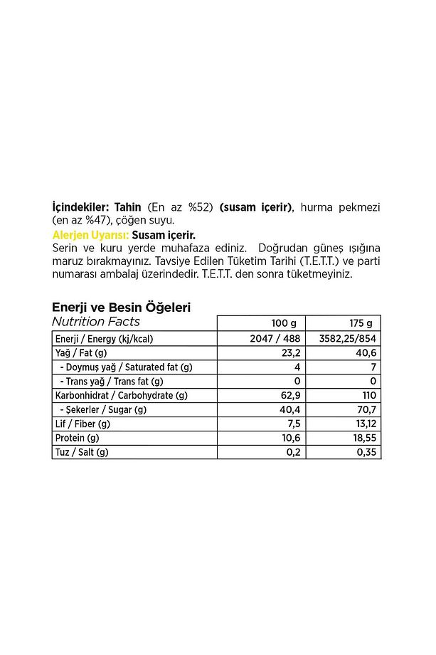 Helvart Şeker Ilavesiz Hurma Pekmezli Tahin Helvası 175 G X3 Adet - 2