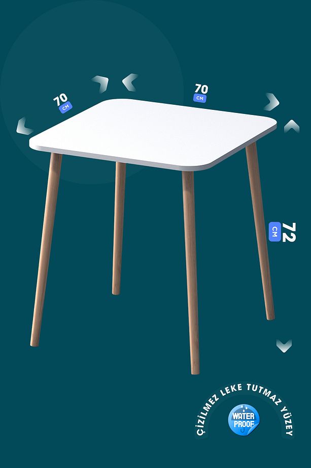 Kare 70×70 Ağaç Ayaklı Masa Mutfak Masası Çalışma Masası Bilgisayar Masası - 4