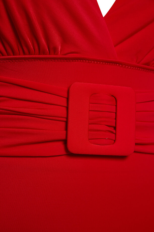 Czerwony głęboki pasek w kształcie litery V w dużym rozmiarze kostium kąpielowy Tbbss24Am00022 - 7