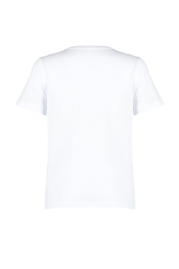 Beyaz %100 Pamuk Yıldız Baskılı Regular/Normal Kalıp Bisiklet Yaka Örme T-Shirt TWOSS24TS00095 - 8