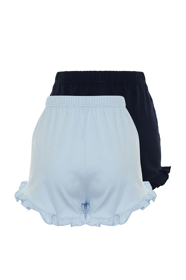 Çok Renkli 2'li Paket Pamuklu Fırfırlı, Kurdele/Fiyonk Detaylı Örme Pijama Altı THMSS24PJ00027 - 9