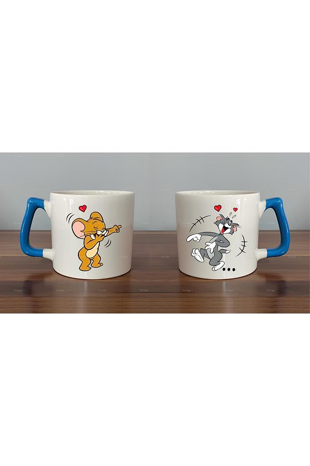 Tom ve Jerry Baskılı Çift 2'li Lüks Kupa Bardak - 1