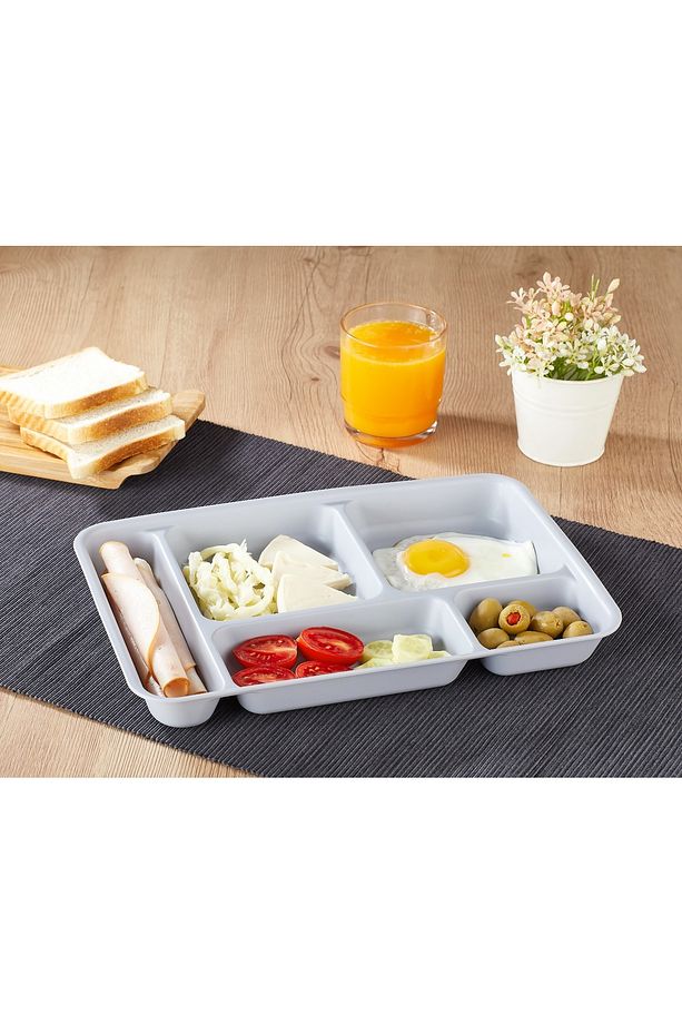 Tabldot 5 Bölmeli Lüks Plastik Piknik Yemek Servis Tabağı 1 Adet Gri Tablot 21x31x3,3(h) cm - 2