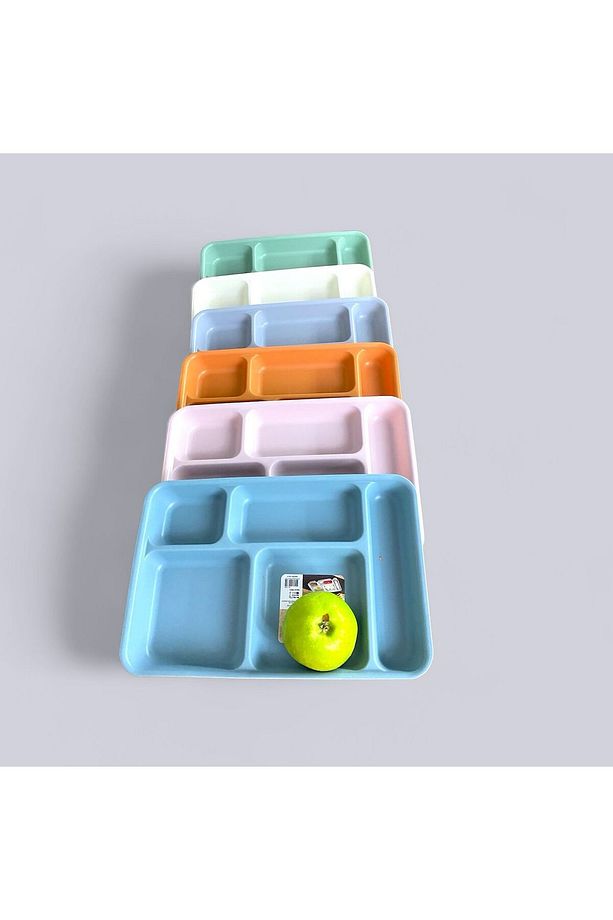 Tabldot 5 Bölmeli Lüks Plastik Piknik Yemek Servis Tabağı 1 Adet Gri Tablot 21x31x3,3(h) cm - 4
