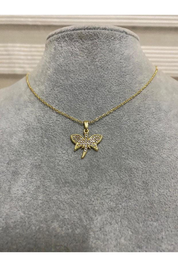Women's Gold Dragonfly Necklace with Zircon Embellished