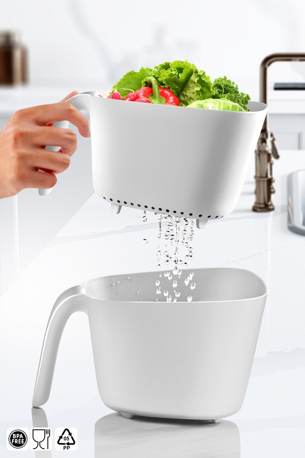 Handle, Double Rice Pasta Vegetable Strainer 2,45 l White