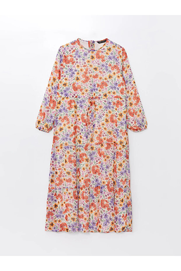 LCW Modest Bisiklet Yaka Çiçekli Uzun Kollu Kadın Elbise - 3