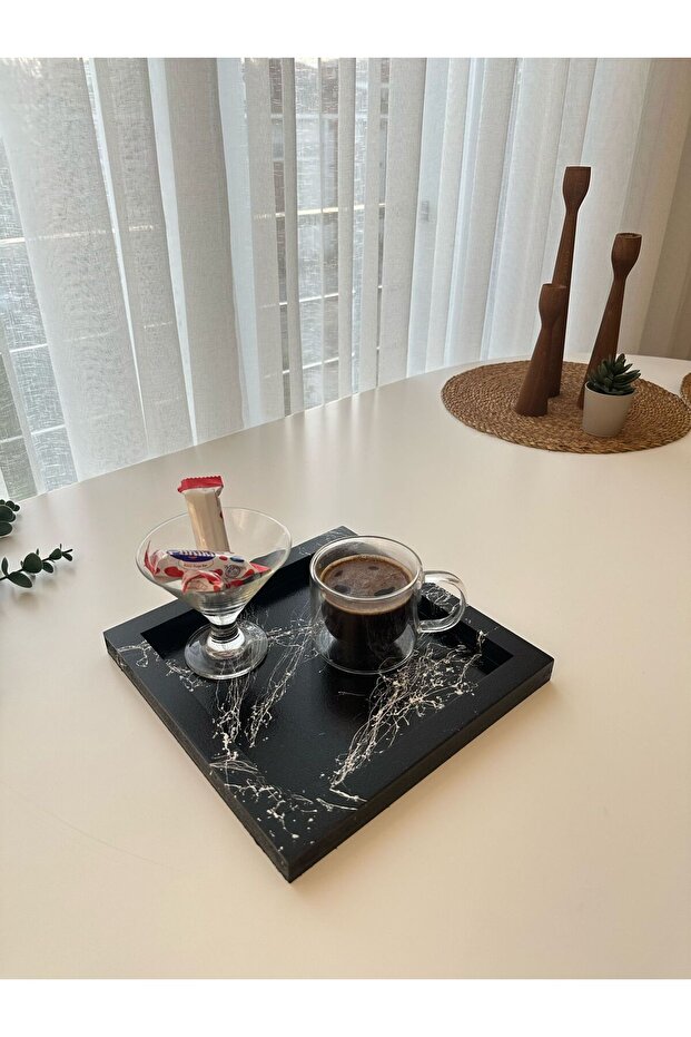 ديكور منقوش بالرخام الأسود / حامل عرض / صينية / منظم - 3