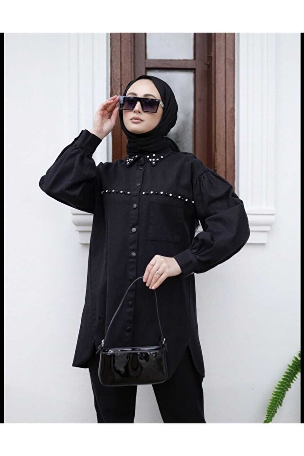 taşlı keten gömlek - 2