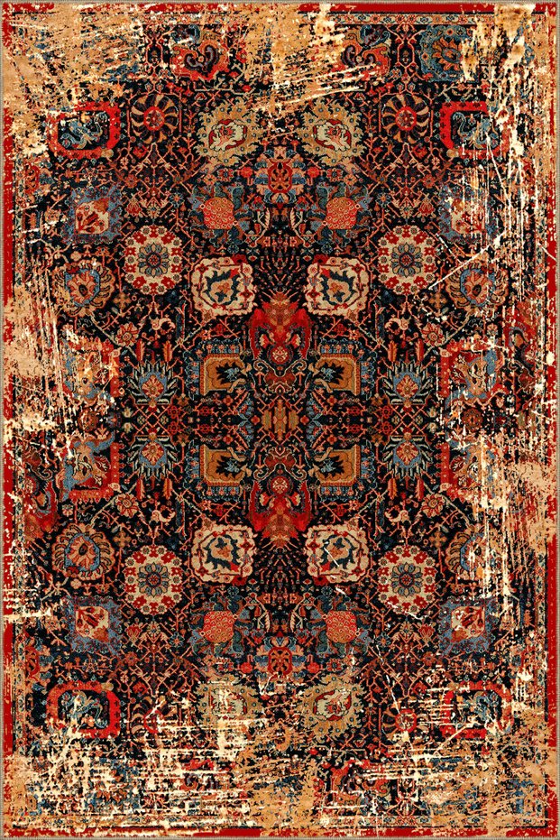Orange and Mixed Color Floral Floral Geometric Modern Decorative Carpet Miravip206