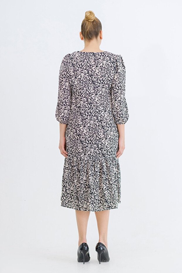 V Yaka Zebra Desen Büyük Beden Elbise - 5