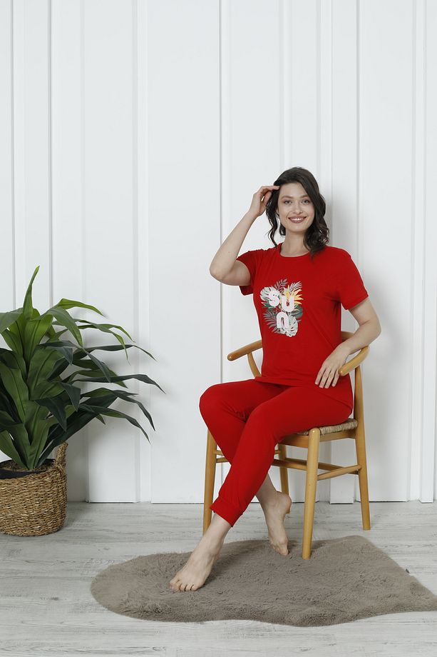Yazlık Slogan Çiçekli  Pijama Takım - 7